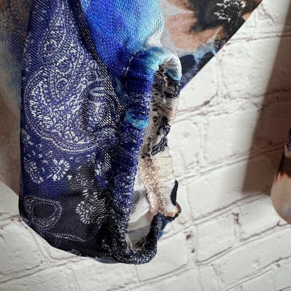 Boston Proper Wms S Floral Paisley Print Shirred Mesh Top Lined Boho Peasant - Picture 4 of 9